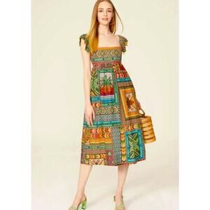 FARM Rio Green Yellow Sundress Midi